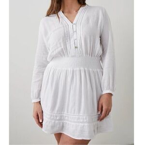 Rails Jasmine Dress White Lace Detail Long Sleeves Button Front Linen Size XS